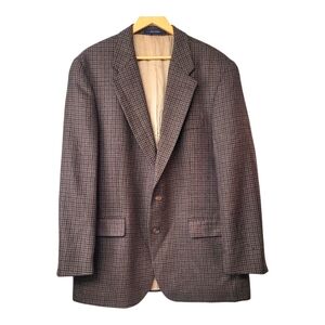 Ralph Lauren Mens Houndstooth Single Breasted 100% Wool Sports Coat 46L Brown